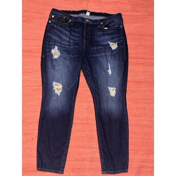 Vintage style True Religion Blue Veins Sequin Curvy Skinny Jeans Womens Size 40 - Picture 1 of 10